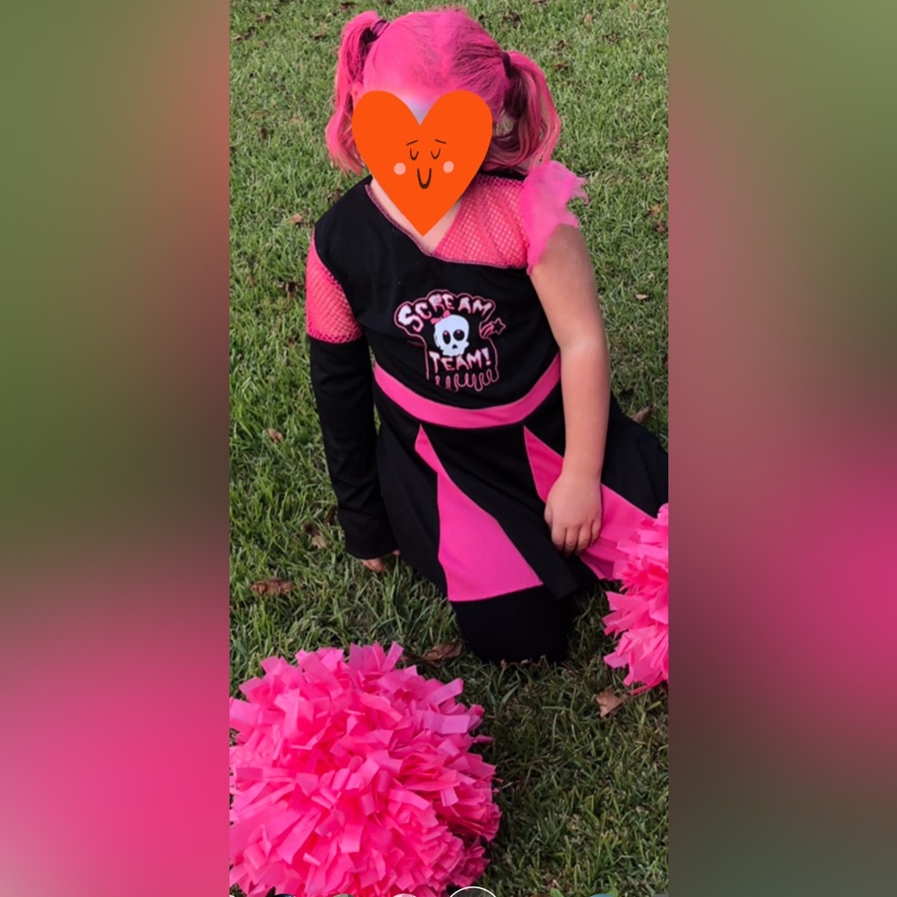 •HALLOWEEN COSTUME•BLACK & NEON PINK ZOMBIE CHEERLEADER COSTUME SIZE (8-10) EUC